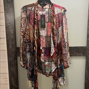 Young Threads Multicolor Patchwork Sheer Open-Front Boho Draped Kimono